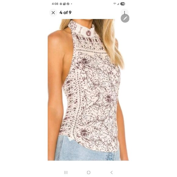 Free People Tank Top Madagascar Halter Tea Combo SMALL NWT $78 Retail Cream/Pink - Picture 1 of 12